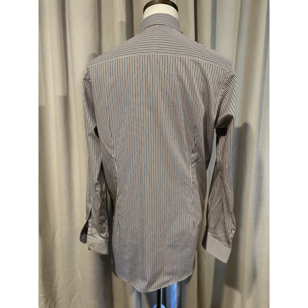 Erin Men's Striped Dress Shirt Size 16.5x42 Blue And Burnt Orange - Picture 3 of 6
